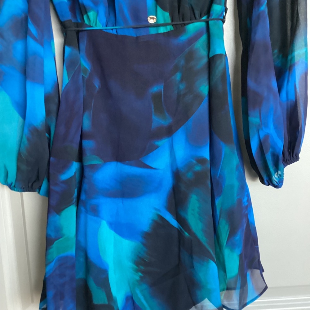 Ever New Tamara Abstract Print Long Sleeve Asymmetric Minidress, size 6 - Picture 4 of 14
